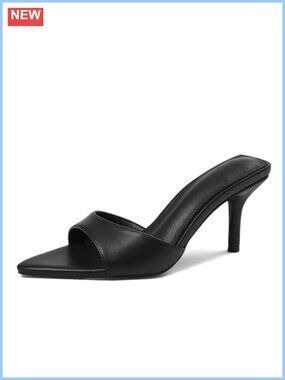 Kitten Heels Pointed Toe Peep Toe Backless Slingback Slip On Mules Sandals